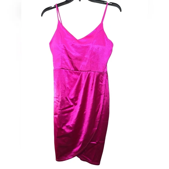 Lulus Magenta Pink Satin Mini Dress,.Size Medium - Picture 3 of 11